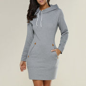 Women's Jumper Dress - Drawstring Hood with Pockets