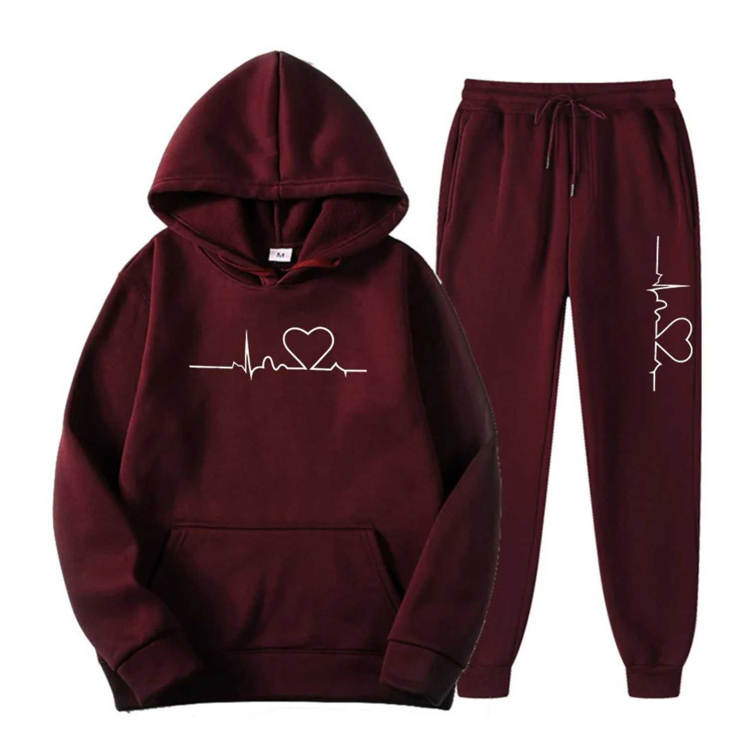 Women's Loungewear Set - Heart Print Hoodie & Drawstring Joggers
