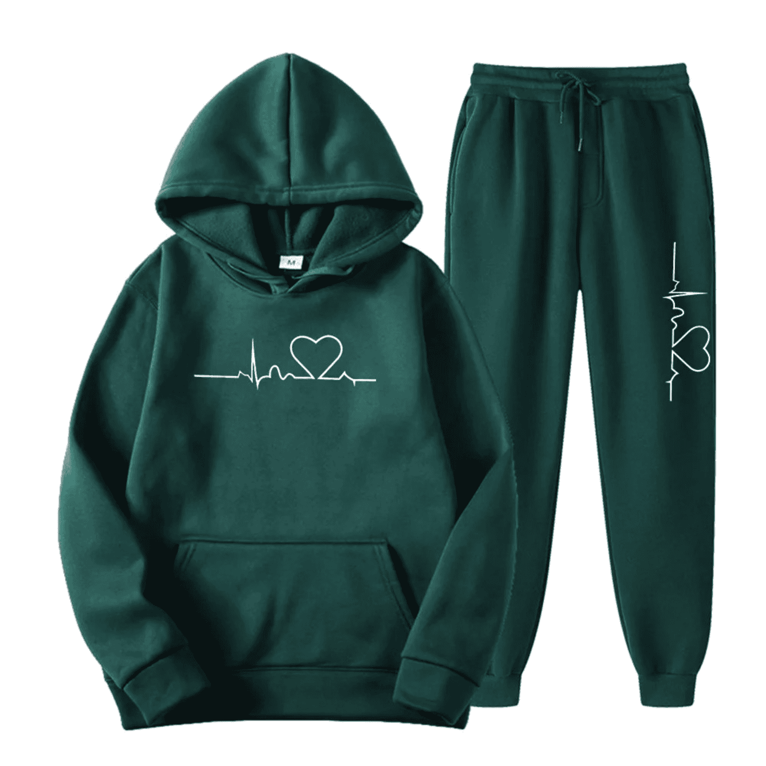 Women's Loungewear Set - Heart Print Hoodie & Drawstring Joggers