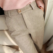 Women's High Waisted Work Trousers - Herringbone Tapered Fit