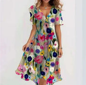 Women's V-Neck Midi Wrap Dress - Elegant Floral Formal Casual