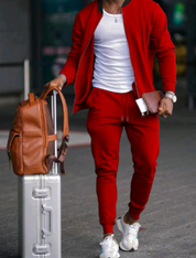 Men's Sporty Tracksuit Set - Full-Zip Jacket and Drawstring Trousers
