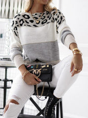 Women’s Jumper - Colour Block with Leopard Print Yoke