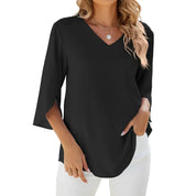 Women's 3/4 Sleeve V-Neck Blouse - Comfortable Summer Top