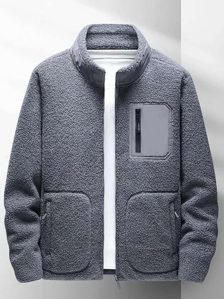 Men's Zip-Up Jacket - High Neck with Multiple Pockets