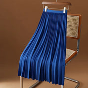 Women's Pleated Midi Skirt - Elastic Waist Detail