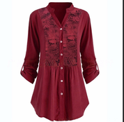 Elegant Longline Lace Button-Down Blouse for Women
