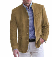 Men's Suede Blazer - Mandarin Collar & Slim Fit