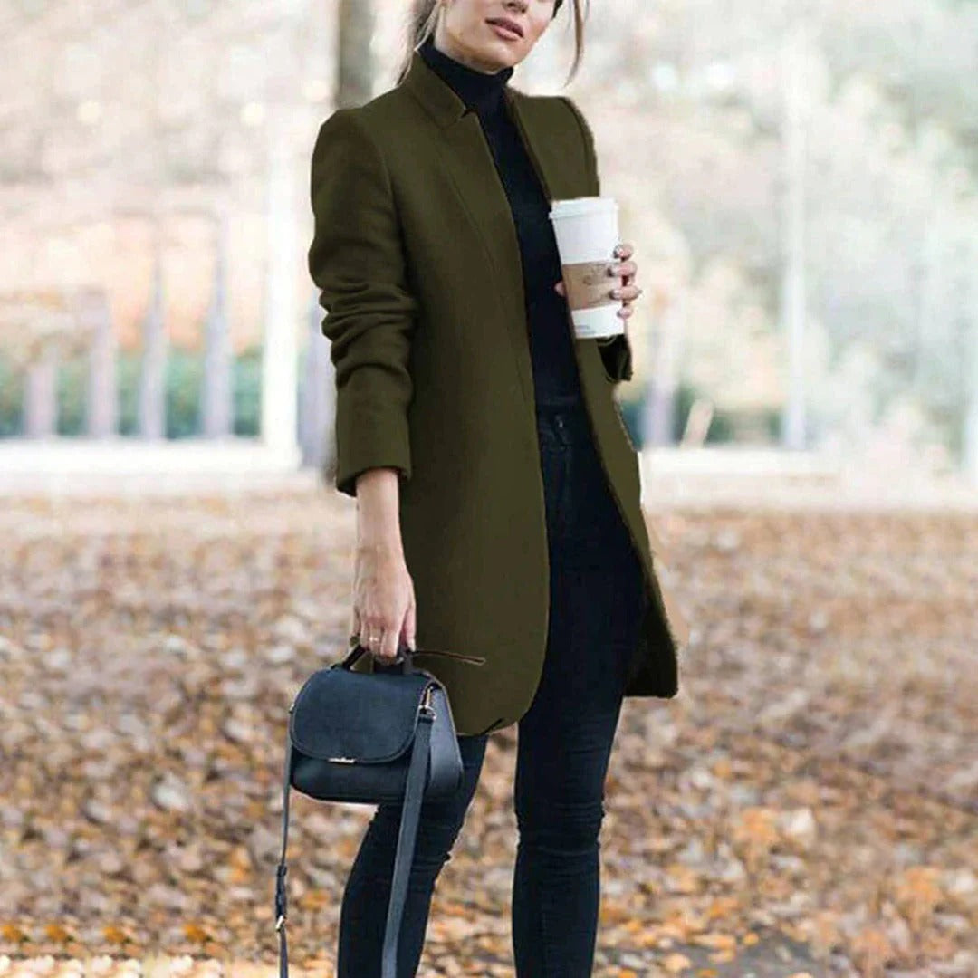 Women’s Coat – Long Open Front with Fitted Cut