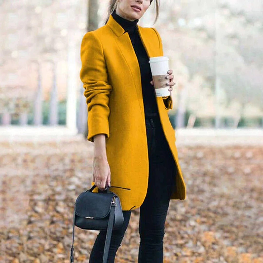 Women’s Coat – Long Open Front with Fitted Cut