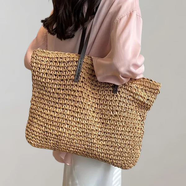 Women's Oversized Woven Straw Tote Bag - Boho Style Summer Shoulder Carry