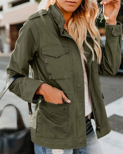 Women's Utility Jacket - Multi-Pocket with Stand Collar
