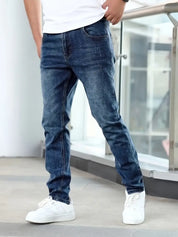 Men's Distressed Jeans - Slim Fit with Button Fly