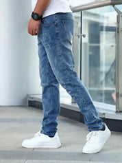 Men's Distressed Jeans - Slim Fit with Button Fly
