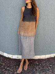 Women's Relaxed Fit Midi Dress - Sleeveless Gradient Natural Fibers