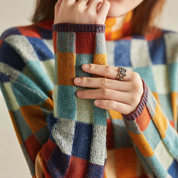 Women’s Multicoloured Jumper - Crew Neck and Checked Pattern