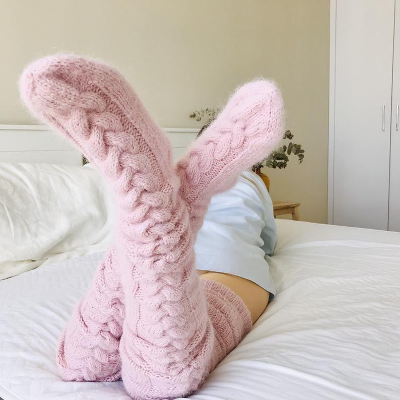Women's Leg Warmers - Over-the-Knee with Braided Knit