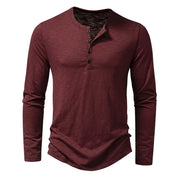 Men's Long-Sleeved Henley Shirt - Button Placket