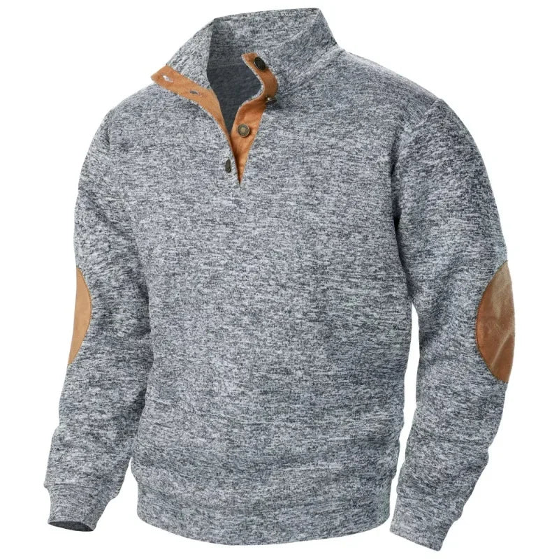 Men's Button Neck Jumper - Pullover Style with Elbow Patches