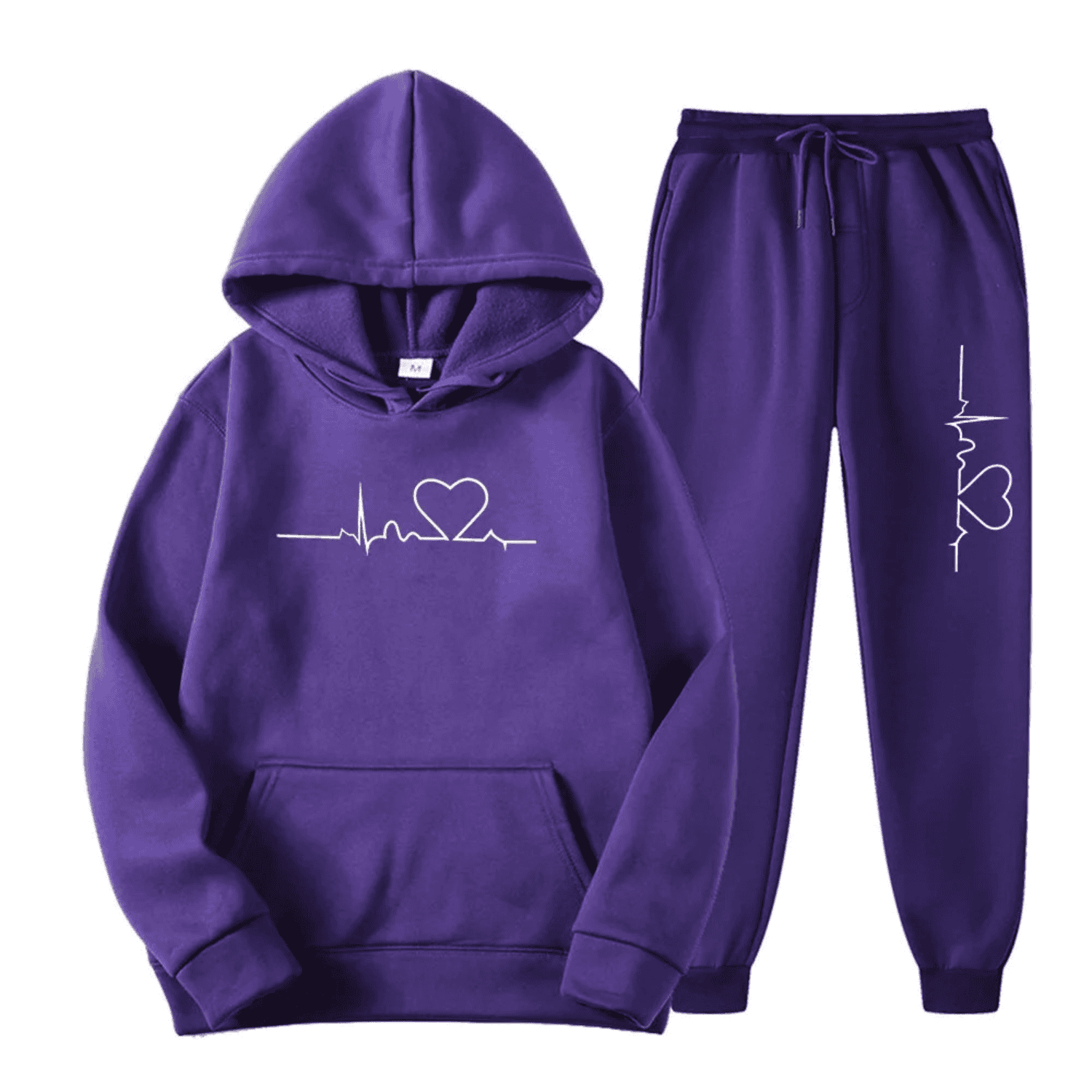 Women's Loungewear Set - Heart Print Hoodie & Drawstring Joggers
