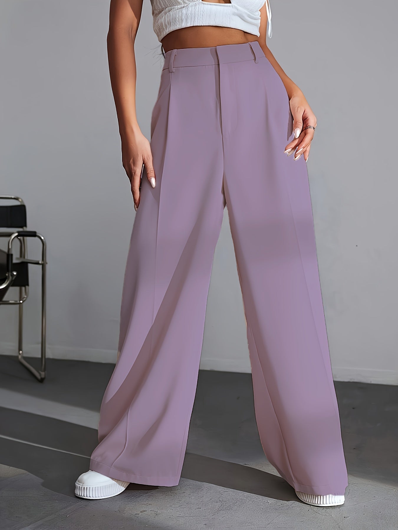 Women's High Waisted Wide Leg Trousers - Pleated Style