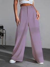 Women's High Waisted Wide Leg Trousers - Pleated Style