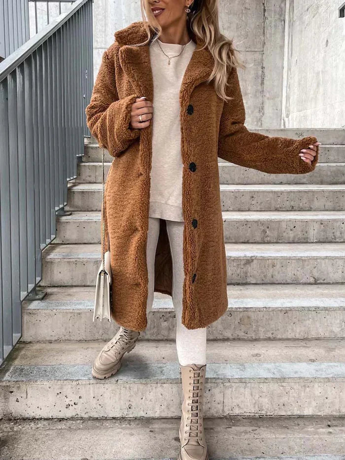 Women's Coat - Fuzzy Finish with Single-Breasted Design