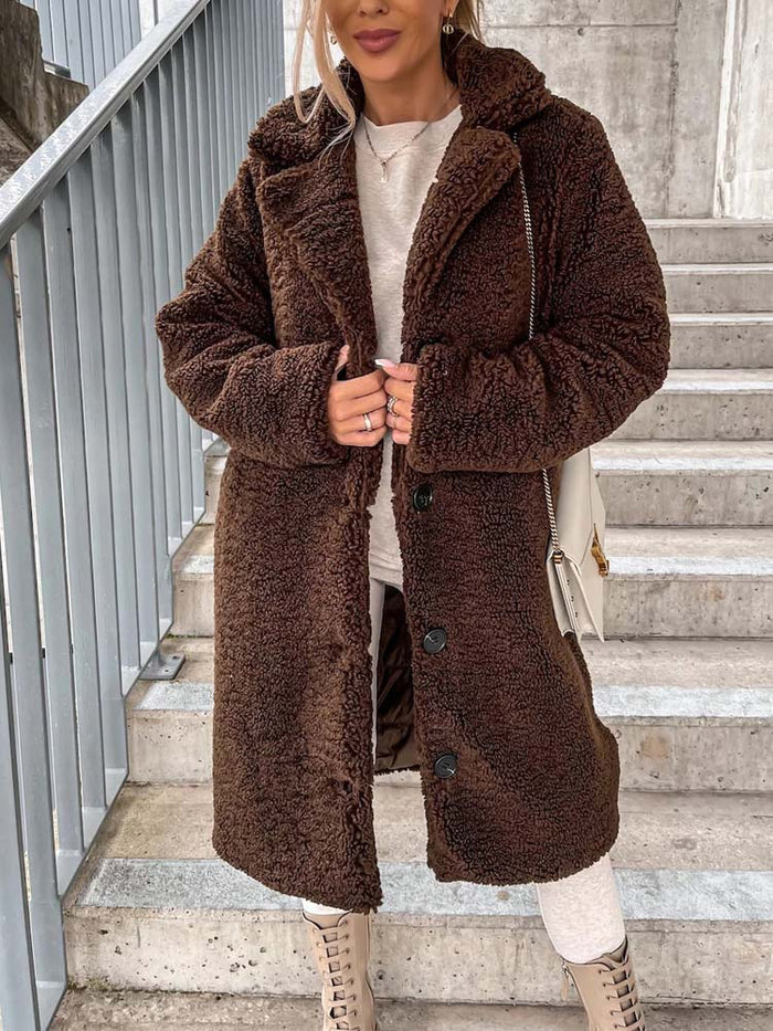 Women's Coat - Fuzzy Finish with Single-Breasted Design