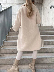 Women's Coat - Fuzzy Finish with Single-Breasted Design