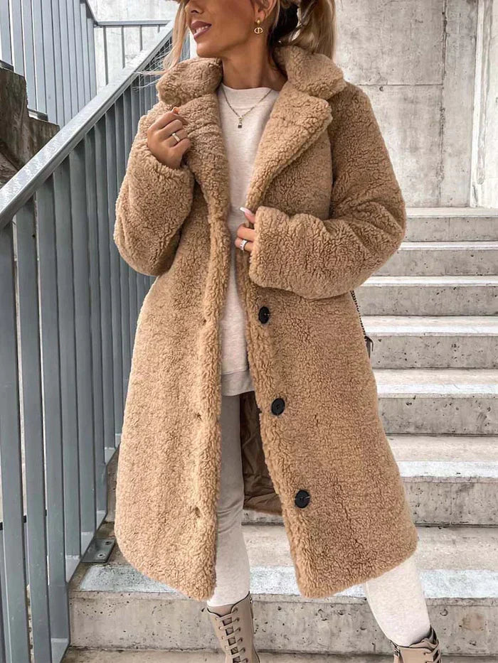 Women's Coat - Fuzzy Finish with Single-Breasted Design
