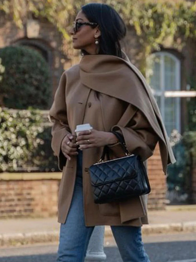 Women's Winter Coat - Relaxed Fit with Scarf