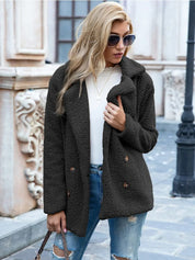 Women's Teddy Coat - Double-Breasted with Notch Lapel Collar