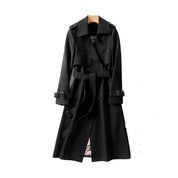 Women's Stylish Long Trench Coat - Double-Breasted Style