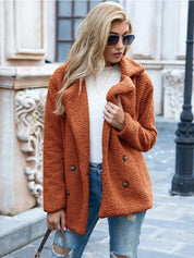 Women's Teddy Coat - Double-Breasted with Notch Lapel Collar