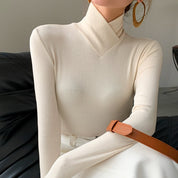 Women's Ribbed High-Neck Top - Slim Fit & Long Sleeve