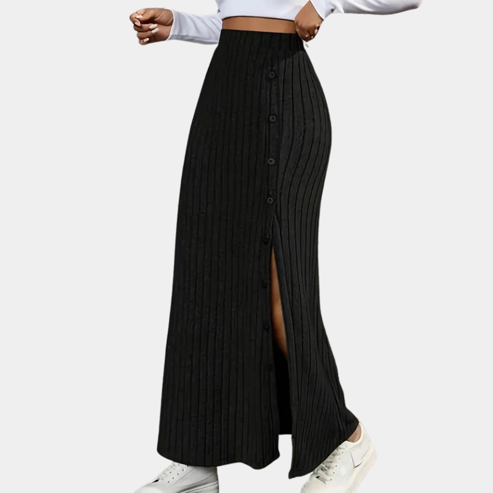 Women's Ribbed Maxi Skirt - Stylish Slit Detail