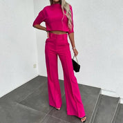 Stylish and Casual Cropped Top and Trousers Set for Women