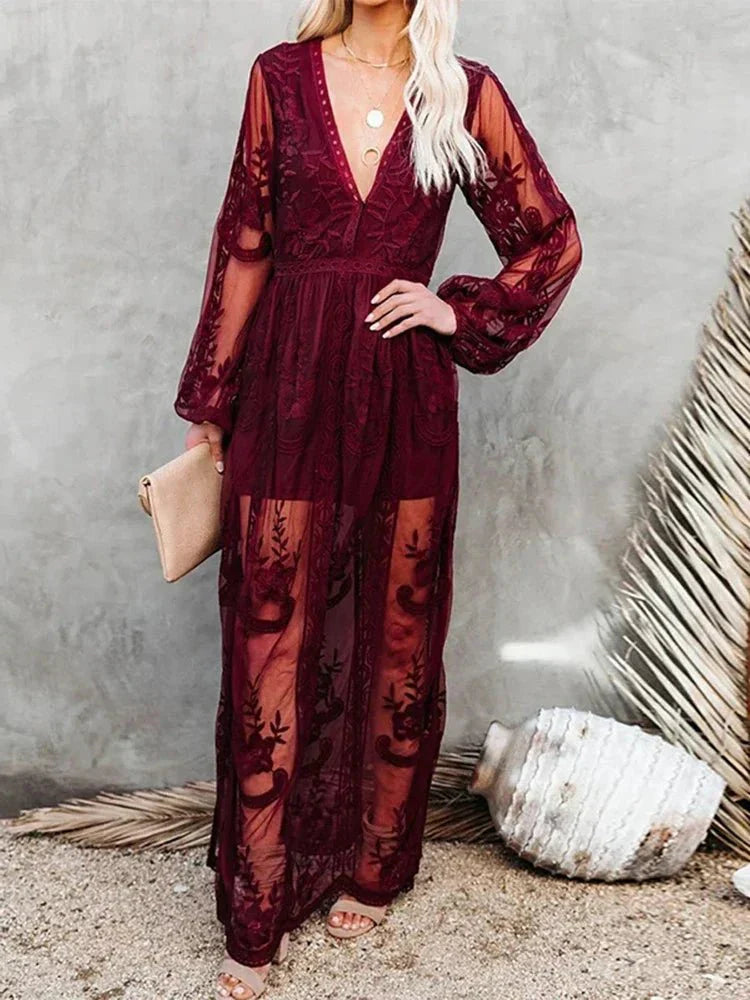 Elegant and Flowing Dress with Lace Design for Women