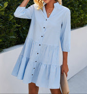 Stylish Blue Gingham Button-Down Dress for Women