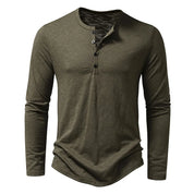 Men's Long-Sleeved Henley Shirt - Button Placket