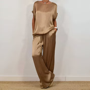 Soft Wide-Leg Trousers and Short Sleeve Top Set for Women
