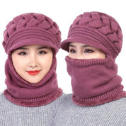 Women's Knitted Beanie - Visor & Balaclava with Scarf