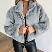 Women's Cosy Faux Fur Jacket - High Collar for Winter