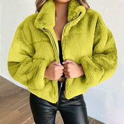 Women's Cosy Faux Fur Jacket - High Collar for Winter