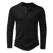 Men's Long-Sleeved Henley Shirt - Button Placket