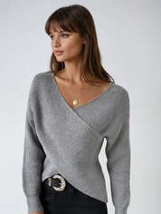 Women's Grey Jumper - Wrap-Front with V-Neck