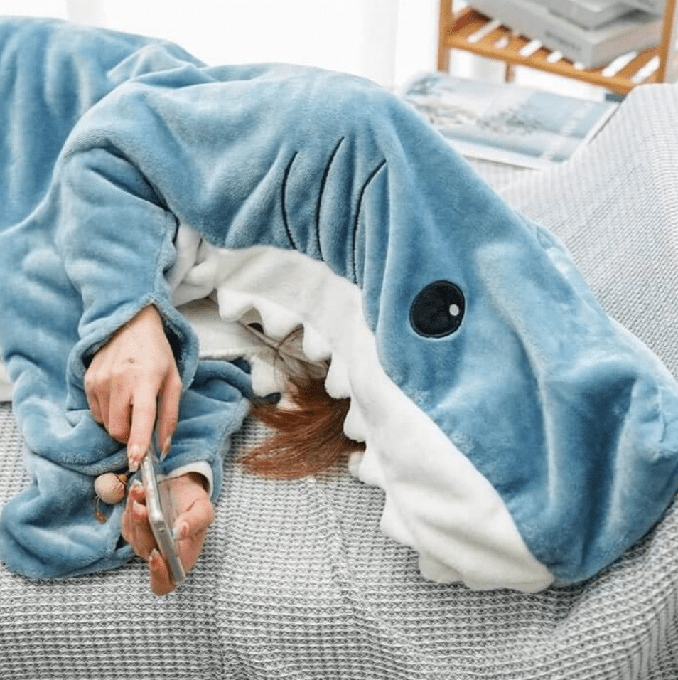 Unisex Blue Shark Onesie - Hooded with Plush Finish