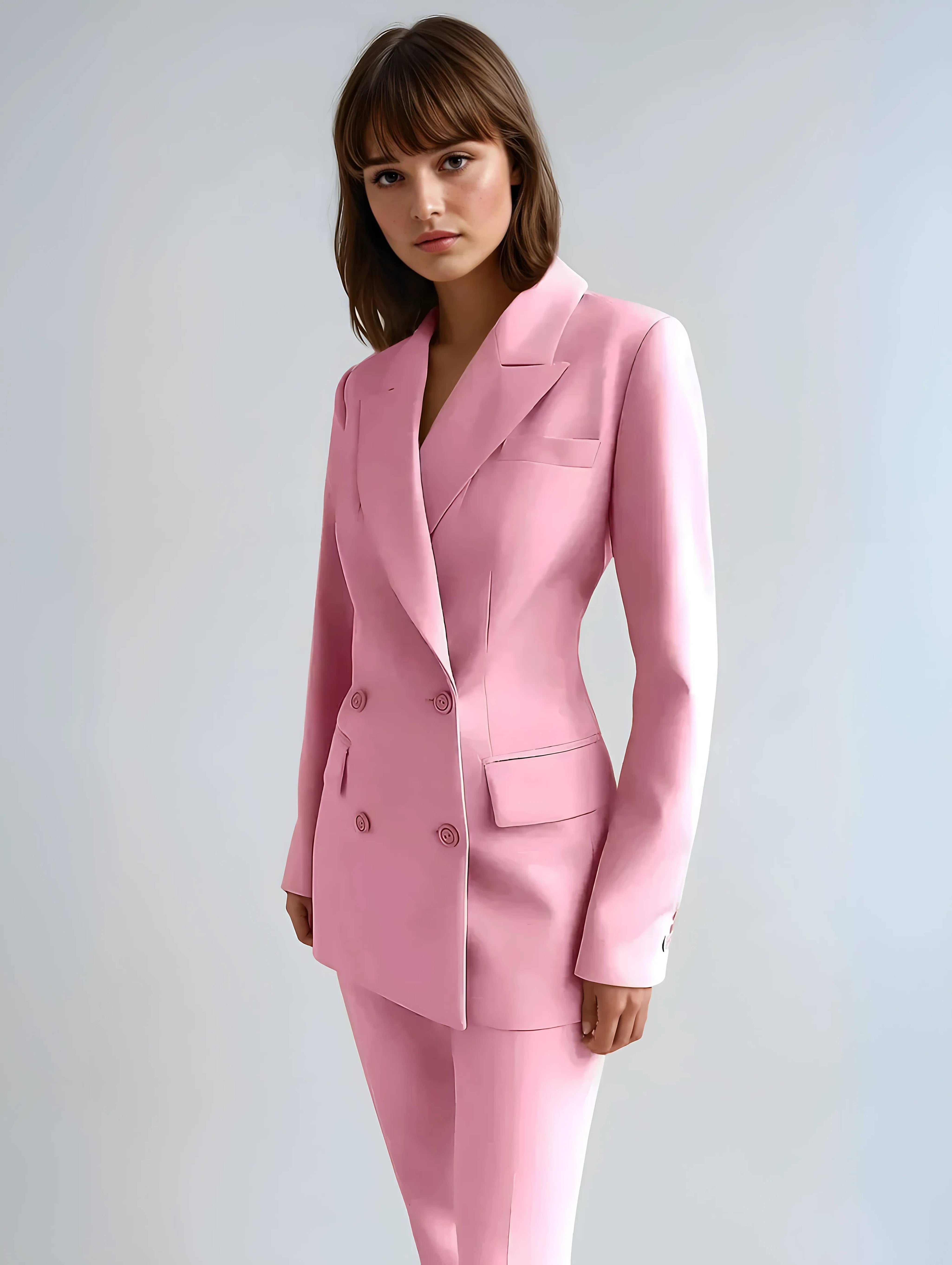 Women's Blazer and Trousers Set - Double Breasted Tailored Design