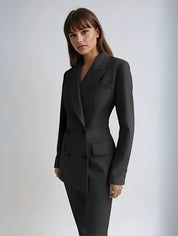 Women's Blazer and Trousers Set - Double Breasted Tailored Design