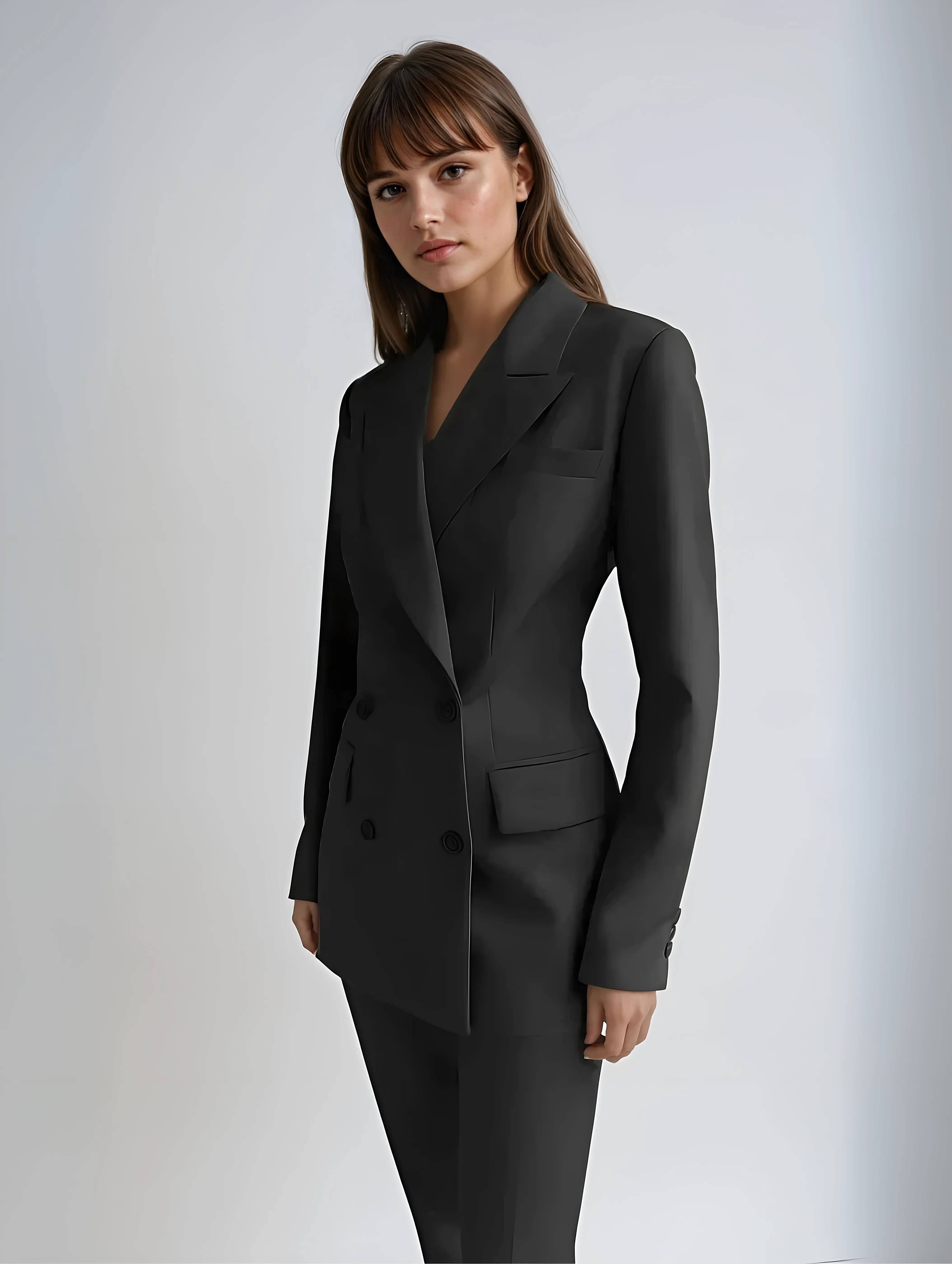 Women's Blazer and Trousers Set - Double Breasted Tailored Design
